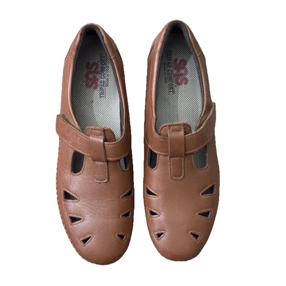 SAS Chestnut Brown Mary Jane Shoes Hook Loop Size 10.5 M